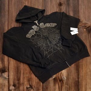 Black Web Gem Spider Zip Up Hoodie